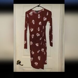 Forever 21 Burgundy Floral Long Sleeve Dress